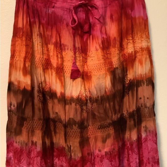 Vintage bamboo fashions boho festival embroidered crochet free size maxi skirt - Picture 3 of 8